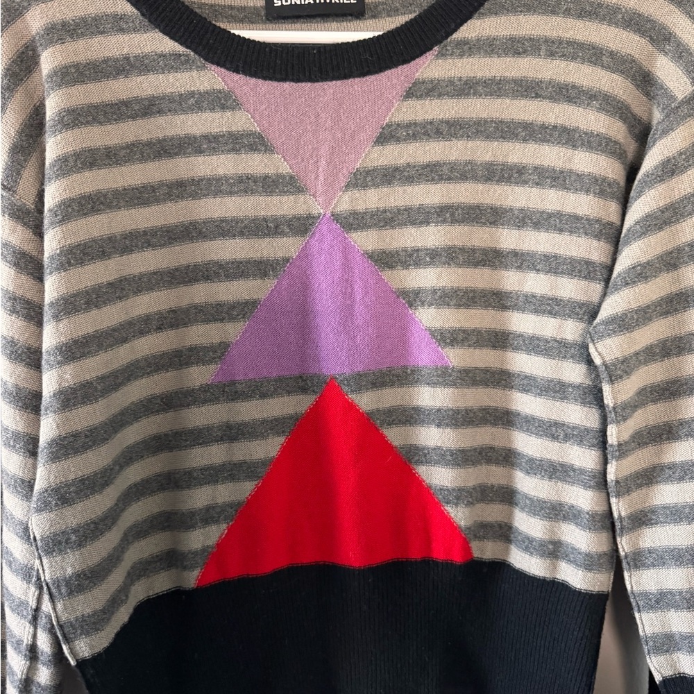 Sonia Rykiel 100% Cashmere Striped Geometric Sweater - Picture 3 of 7